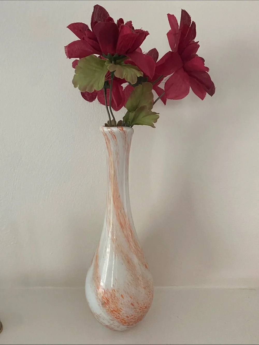 Blown glass vase - orange and white